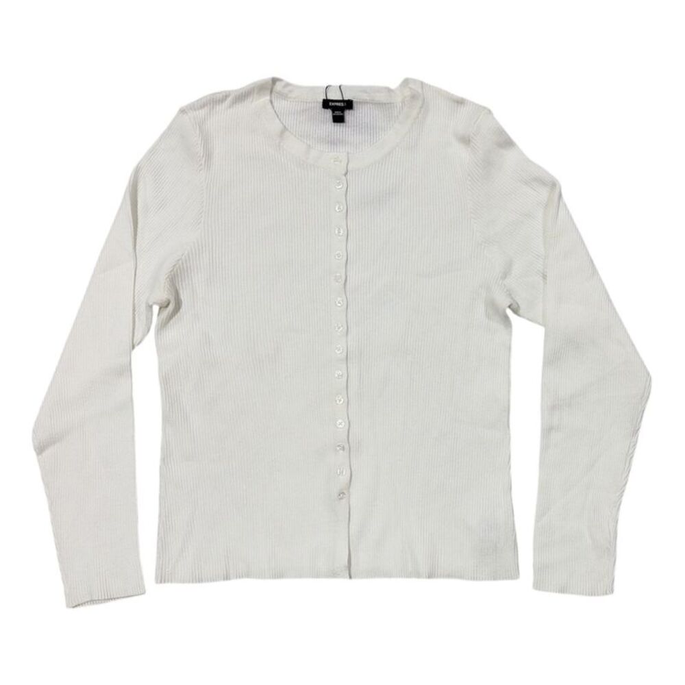 Express Women's Lightweight Slim Fit Ribbed Button-Up Sweater - White